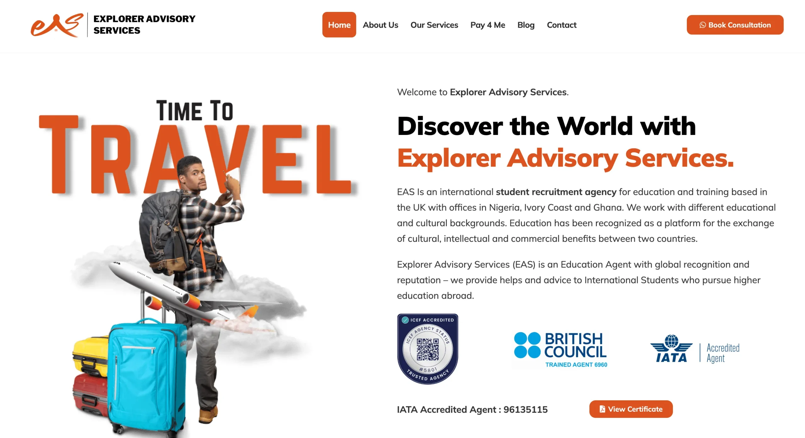 Explorer Advisory Services WordPress website designed by Zentro Sites in Nigeria